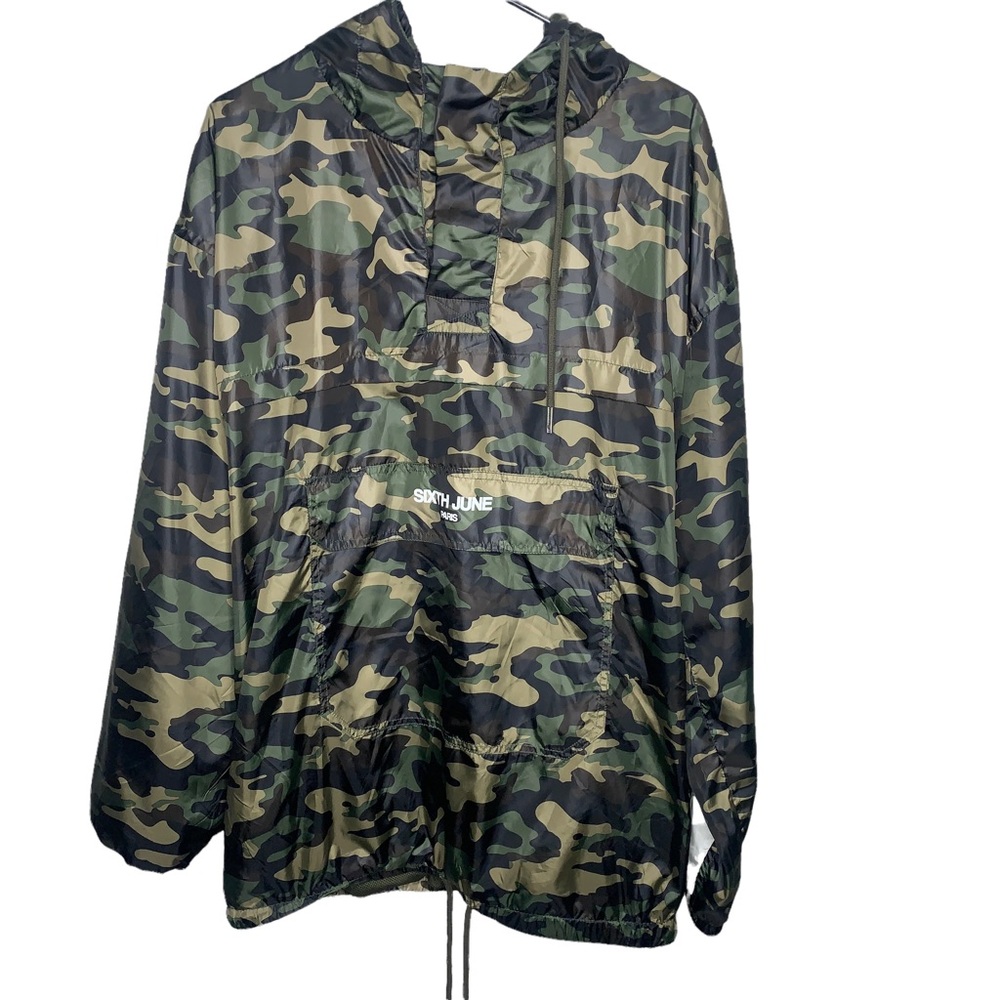 Sixth June Paris ASOS Mens Size XL Pullover Hoodie Camo Green Windbreaker